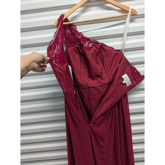 Azazie Demi Size 8 (A8) Burgundy A-Line One Shoulder Chiffon Dress x1-16 - Picture 6 of 10